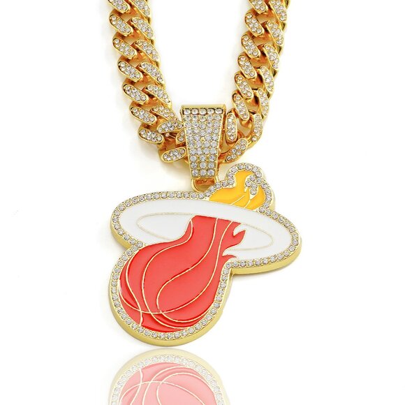 Fashion personality red oil drop basketball team necklace full of diamond Cuban